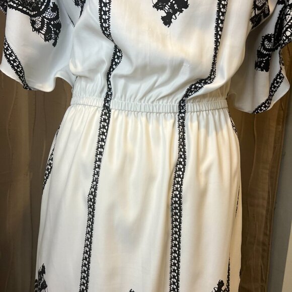 New York & Company White Cold Shoulder Dress with Black lace design, SIze Medium - Picture 13 of 16